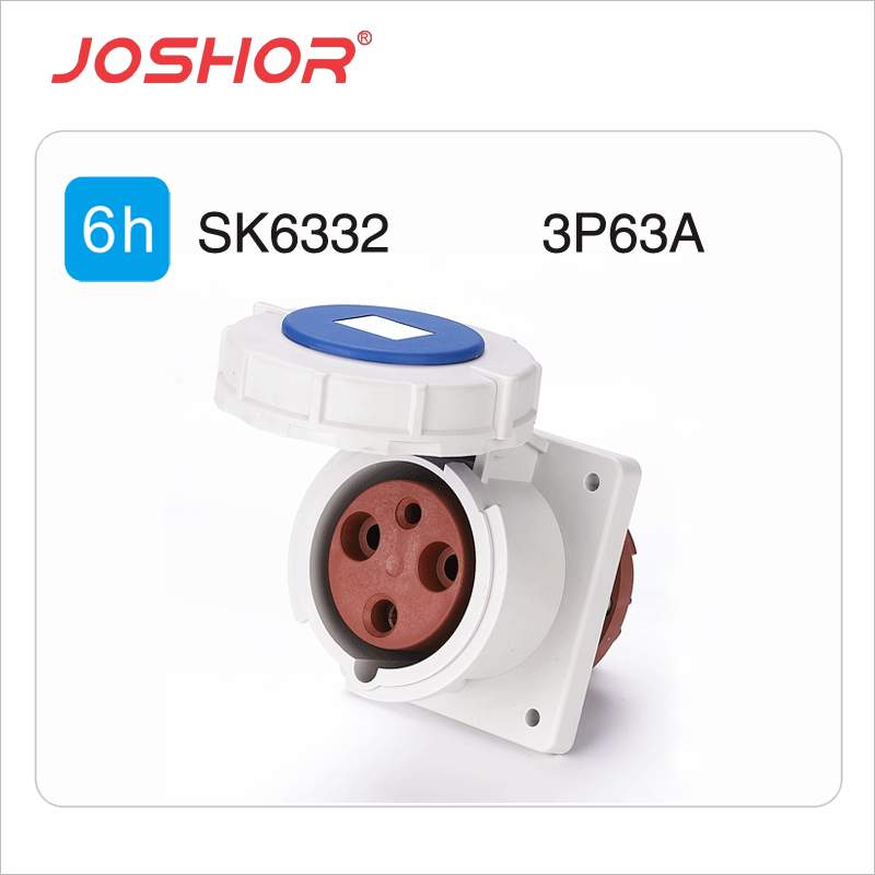 3孔63A工业插座SK6332 电源插座箱面板式暗装插座 2P+E 220V