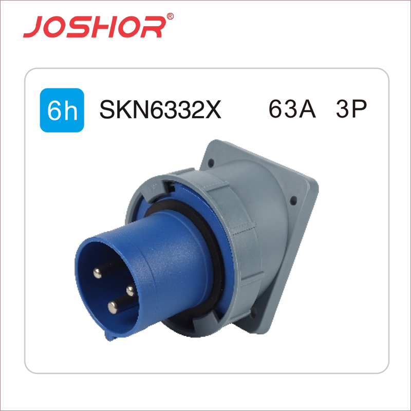 JOSHOR索开3芯63A斜式器具反装插头SKN6332X 2P+E 220V